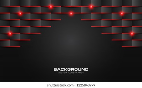 Abstract 3d fold paper geometric pattern luxury dark black with red shiny light