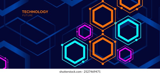 Abstract 3D Futurism Tech Hexagon Cyberspace Design for Social Media, Mobile Apps, Cards, Invitations, Banners. Background Hi-Tech Network Cyberspace System in Vector Illustration.