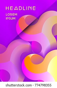 Abstract 3D futuristic and fun Vector template of cover with space for headline. Bright purple color . A4 format. Science theme with modern  geometric shapes.