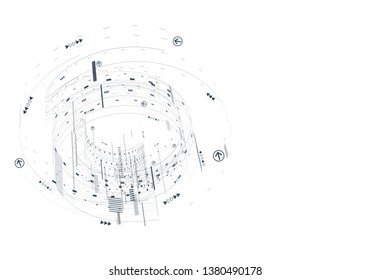 Abstract 3d futuristic illustration. White background with lines and small elements. Modern technology eps 10 vector.