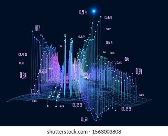 Abstract 3D futuristic infographics. Business, social or network analytics. Algorithm artificial intelligence data.  Big data.