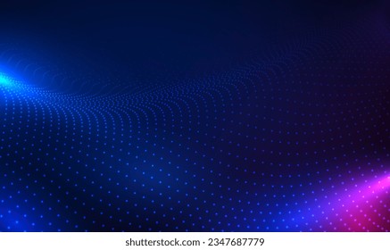 Abstract 3d futuristic particles dots technology background. 3d wave point fractal science futuristic technology. Data visualization. Digital cyberspace, Hi-tech and big data. Visualization. Vector.