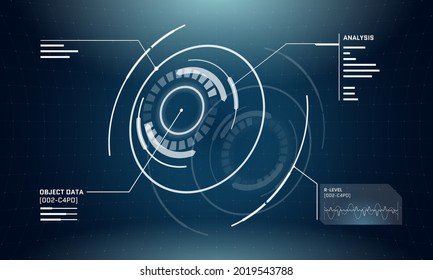 Resumen de la tecnología 3d futurista elementos de círculo HUD. Diseño de pantalla de interfaz digital de ciberpunk. Panel de infografía de Techno. Vector ciencia y tecnología interfaz de usuario interfaz de usuario (GUI) ilustración de pasos