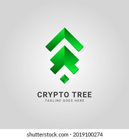 abstract 3d gemstone green arrow modern pine tree vector logo design for global company