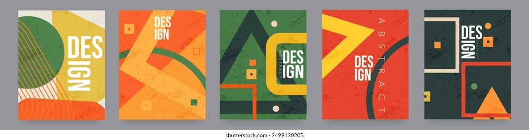 Abstract 3D Geometric Art Style for School, Juice, Party. Retro Background Design with Squares, Triangles, Circles, Lines. Templates for Advertising, Web, Social Media, Print, Posters, Ads, Covers. 