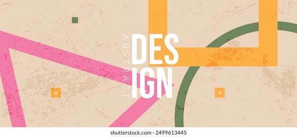 Abstract 3D Geometric Art Style for School, Juice, Party. Retro Background Design with Squares, Triangles, Circles, Lines. Templates for Advertising, Web, Social Media, Print, Posters, Ads, Covers. 