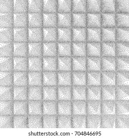 Abstract 3d geometric background. Black and white grainy design. Pointillism pattern. Stippling effect. Vector illustration.