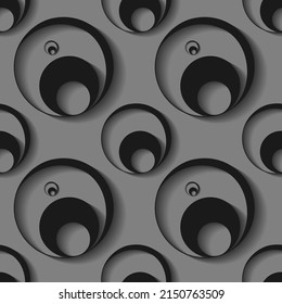Resumen de círculos de fondo geométrico 3d sobre el patrón gris, sin costura, textura para el diseño, papel pintado y baldosas, ilustración vectorial