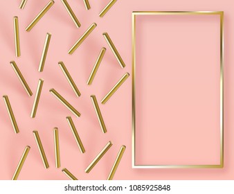 Abstract 3d geometric background with cylinder shapes. Vector realistic illustration of golden capsules with shadows. Modern minimalistic design