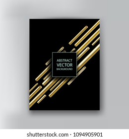 Abstract 3d geometric background with cylinder shapes. Vector realistic illustration of golden capsules with shadows. Modern minimalistic design
