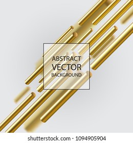 Abstract 3d geometric background with cylinder shapes. Vector realistic illustration of golden capsules with shadows. Modern minimalistic design