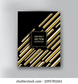 Abstract 3d geometric background with cylinder shapes. Vector realistic illustration of golden capsules with shadows. Modern minimalistic design