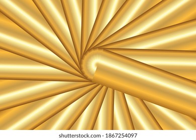 Resumen del fondo geométrico 3d con formas de cilindro. Formas geométricas doradas. Diseño minimalista moderno. Forma mínima de cilindro abstracto y esfera dorada. Ilustración del vector EPS 10.