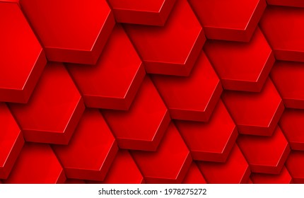 Abstract 3D geometric background, red hexagons shapes stacks, interesting pattern vector illustration.