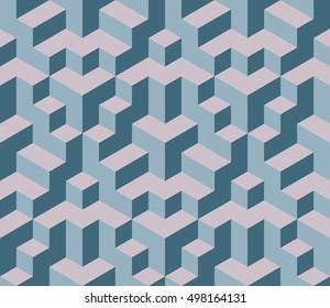 Abstract 3d geometric blue and pink seamless pattern background. Optical illusion 3d shapes. Vector 10 EPS illustration.