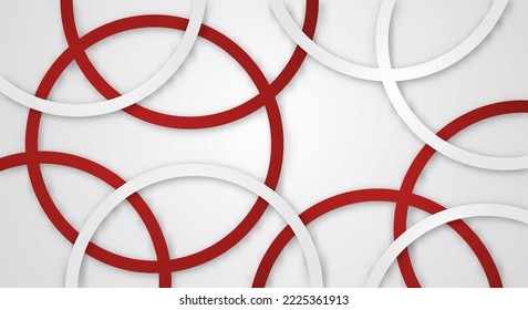 Abstract 3D Geometric Circle Stripes Lines Papercut Background with Red and White Colors Realistic Decoration Pattern