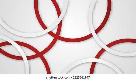 Abstract 3D Geometric Circle Stripes Lines Papercut Background with Red and White Colors Realistic Decoration Pattern