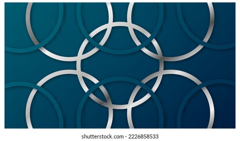 Abstract 3D Geometric Circle Stripes Lines Papercut Background with Dark Blue and Silver Colors Realistic Decoration Pattern