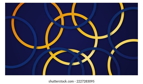 Abstract 3D Geometric Circle Stripes Lines Papercut Background with Dark Blue and Gold Colors Realistic Decoration Pattern