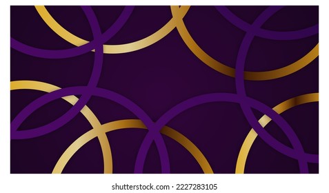 Abstract 3D Geometric Circle Stripes Lines Papercut Background with Dark Purple and Gold Colors Realistic Decoration Pattern
