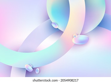 Abstract 3D geometric circles overlapping and fluid pastel gradient shape background. Vector illustration
