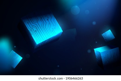 Abstract 3d geometric and circuit board texture floating on space with Futuristic hi technology background