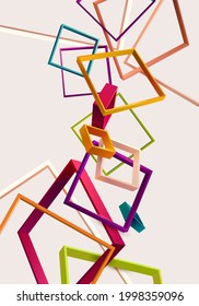 Abstract 3D geometric composition of colorful squares. Bright minimalistic graphic element.