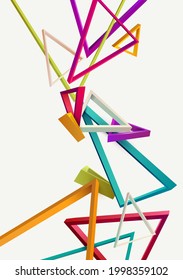 Abstract 3D geometric composition of colorful triangles. Bright minimalistic graphic background.