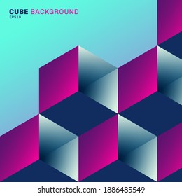 Abstract 3D geometric cube box vibrant color pattern on blue background with space for your text. Vector illustration