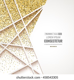 Abstract 3D geometric gold background.Gold banner. Gold glitter card design.Vector illustration for business presentation.