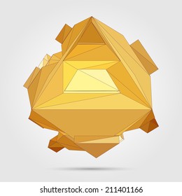 Abstract 3D geometric illustration. Gold sphere on white background.