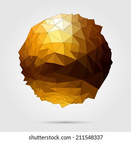 Abstract 3D geometric illustration. Gold sphere on white background.