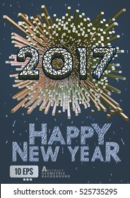 Abstract 3D geometric isometric style on night blue background for happy new year celebration