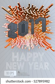 Abstract 3D geometric isometric style on light gray graphic background for happy new year celebrate