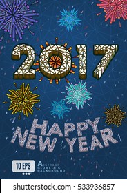 Abstract 3D geometric isometric style on night blue background for happy new year celebration