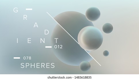 Abstract 3D Geometric Minimal Background With Floating Glowing Gradient Spheres. Futuristic Scientific Technology Landing Page, Cover Or Poster Template With Subatomic Particles, Molecules.