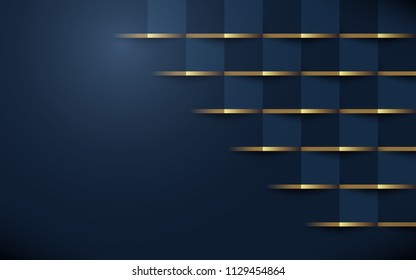 Abstract 3d Geometric Pattern Luxury Dark Blue With Gold
