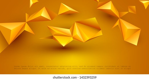 Abstract 3D Geometric, Polygon, Triangle pattern shape.  Yellow, orange gradient color background. Vector illustration polygonal technology background for banner, template, wallpaper, web design