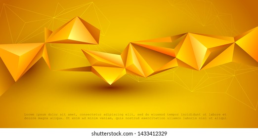 Abstract 3D Geometric, Polygon, Triangle pattern shape.  Yellow, orange gradient color background. Vector illustration polygonal technology background for banner, template, wallpaper, web design
