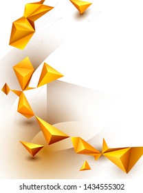 Abstract 3D Geometric, Polygon, Yellow-orange gradient color triangle pattern shape on white color background. Vector illustration polygonal technology background for banner, template, web design