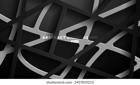 Fondo de corte de papel geométrico realista abstracto 3d con colores de metal negro oscuro y plateado