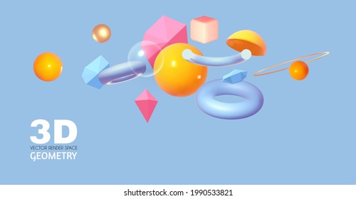 Abstract 3D geometric render background. Realistic minimal space.