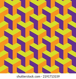 Abstract 3D Geometric Seamless Pattern Cube Columns Vector Background Design Perfect for Allover Fabric Print or Wrapping Paper Purple Orange Tones