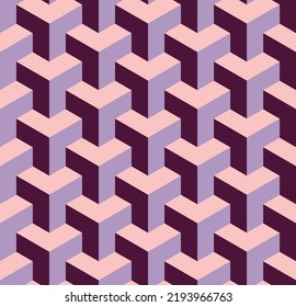 Abstract 3D Geometric Seamless Pattern Cube Columns Vector Background Design Perfect for Allover Fabric Print or Wrapping Paper Lilac Purple Tones