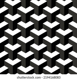 Abstract 3D Geometric Seamless Pattern Cube Columns Vector Background Design Perfect for Allover Fabric Print or Wrapping Paper Black White Tones