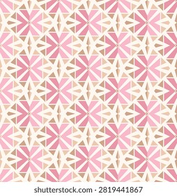 Abstract 3d geometric seamless pattern with pink kaleidoscope origami shapes
