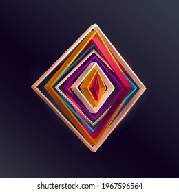 Abstract 3D geometric shape of colorful squares. Bright minimalistic graphic element.