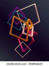Abstract 3D geometric shape of colorful squares. Bright minimalistic graphic element.
