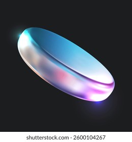 Abstract 3d geometric shape from colorful glass or iridescent chromatic metal isolated on black background. Realistic vector cylindrical object. Modern futuristic design element.
