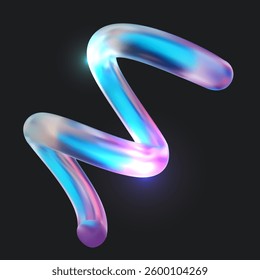 Abstract 3d geometric shape from colorful glass or iridescent chromatic metal isolated on black background. Realistic vector illustration. Modern futuristic design element.
